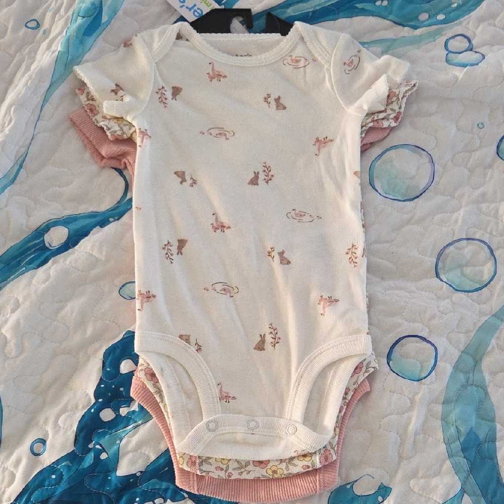 Carter's Cream and Pink Baby Bodysuit Set